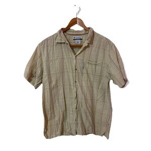 Columbia Shirt Mens Size M Button Up Short Sleeve Top Yellow Plaid Textured Hike